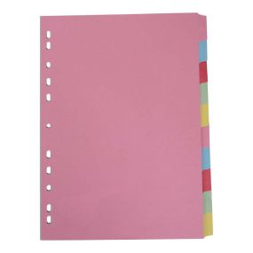 A4 File Dividers 10 Part Perforated Card Asstd Colours