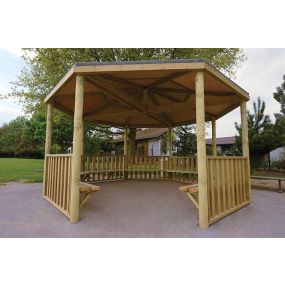 4m gazebo with balustrade sides and shelf seating | Creative Activity