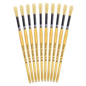 Short Handle Round Hog Bristle Brushes Size 10 - Pack of 10