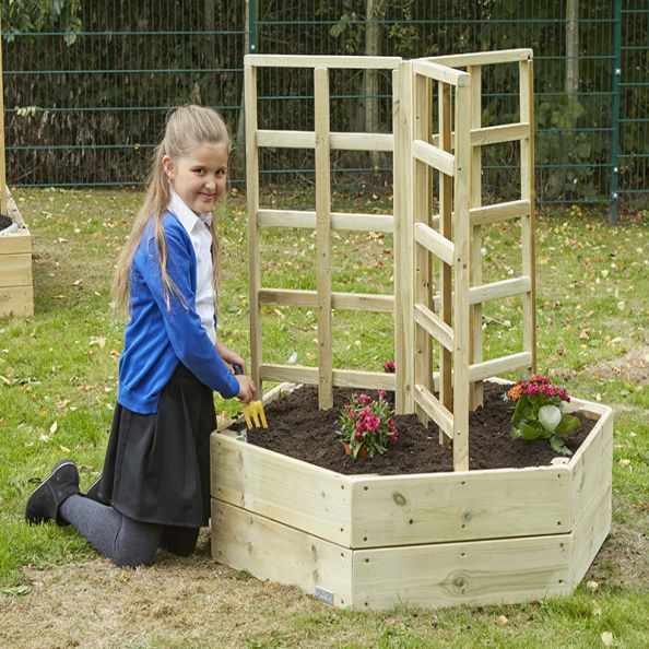 Hexagon Wooden Planter with Trellis