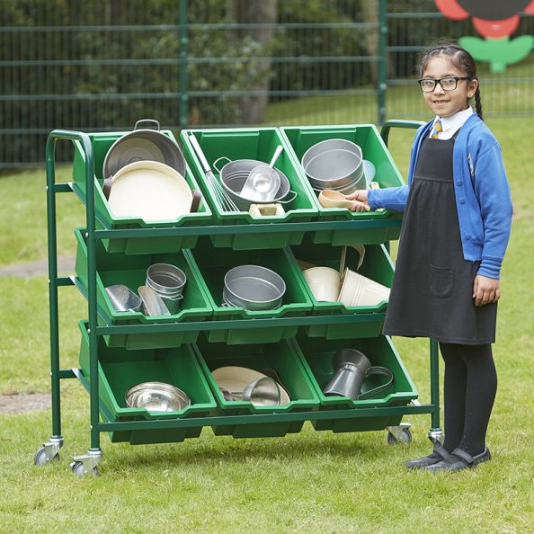 Metal Tilted Tray Trolley with Trays Blue Trolley and Cover | Creative Activity