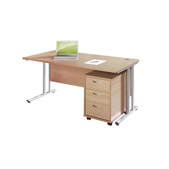 Rectangular Desk and 3 High Pedestal Beech | Creative Activity