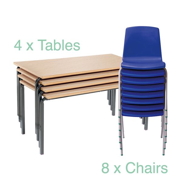 Crush Bent Table 4pk Chair BeechTop Red Seat Hgt 38cm | Creative Activity