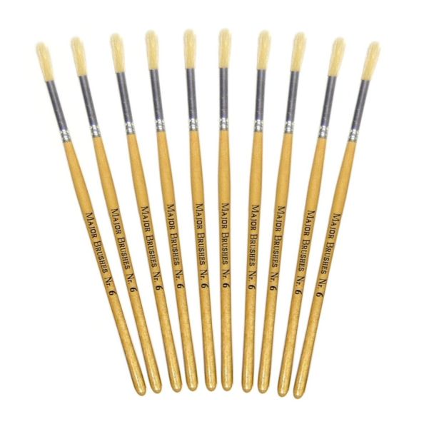 Short Handle Round Hog Bristle Brushes Size 6 - pack of 10