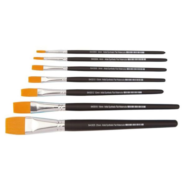 Artist Flat Synthetic Watercolour Brush Set Assorted - pack of 7