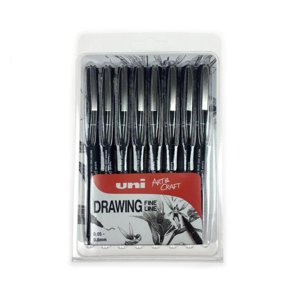 UniPin Fineliners pack of all 8 tips (.05 0.1 0.2x2 0.3 0.4 0.5 0.8mm) | Creative Activity
