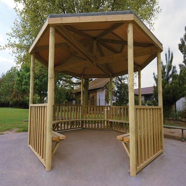 4m gazebo with balustrade sides and shelf seating | Creative Activity