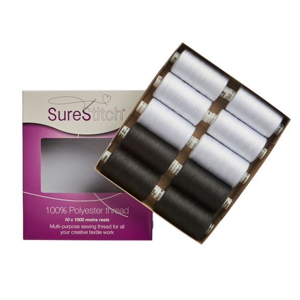 SureStitch 1000m Reels Mixed Packs - Black/White | Creative Activity