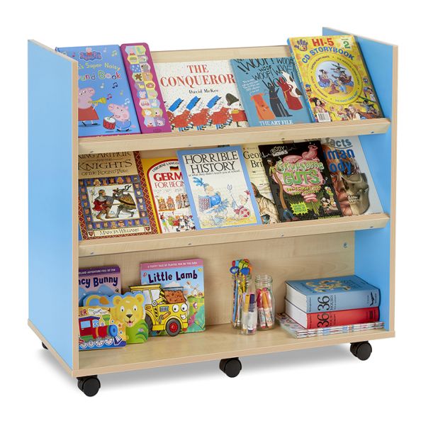 Library unit with 2 angled & 1 horizontal shelf on both sides - Cyan | Creative Activity