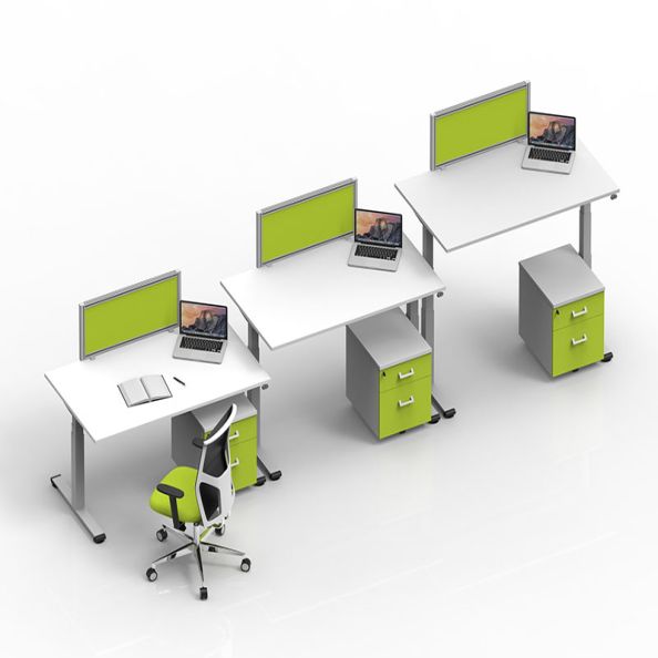 Vermont Rectangle Height Adjustable Desk White Frame 1400 x 800mm | Creative Activity